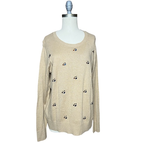 Merona Tan Embellished Rhinestone Crewneck Sweater size XL - Picture 2 of 11